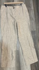 NWT Talbots 100% Linen Pants Womens Sz 14 - Flat Front Straight Leg Pockets $129 picture