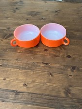 Vintage Glasbake J-2711  Milk Glass Retro Orange Soup Mugs  Coffee Cup 4¾