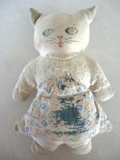 ANTIQUE 19TH - 20TH Folk Art PAINTED CLOTH CAT RAG DOLL Primitive WATCHLIST#6 picture