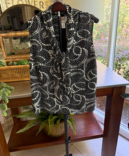 Talbots Petites Women's 14P Black/White Polka Dot Silk V-Neck Blouse picture