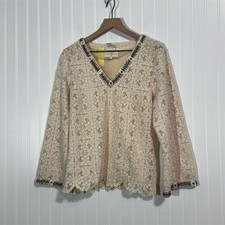 Miss June Paris Crochet Lace Top Beaded NWT S/M Cream Boho Festival Embellished picture
