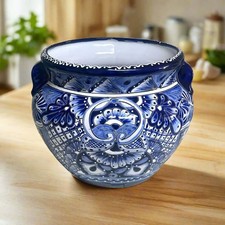 Handmade Talavera Planter | Blue & White Flower Pot picture