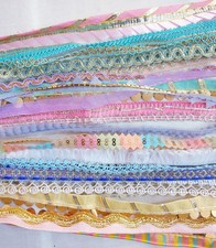 ABB Antique Vintage Sari Trim Lace Ribbon, 20 Assorted Pastel Zari Borders picture