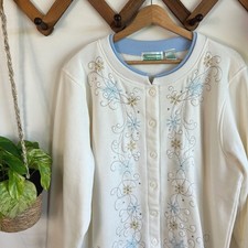 Vintage Shenanigans Cream Snowflake Embroidered Sweater Grandma Cottagecore L picture