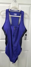 TA3 Scoopy Seamed Zip Contour Ultramarine Black One Piece Swimsuit 3X Reg Long picture