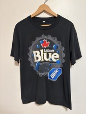 Vintage 80s Faded Black Labatt Blue Beer Promo T Shirt Size Large Made In USA picture