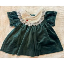 Vtg 80s New York Kids Green Velvet Baby Dress 9M Lace Collar Christmas Holiday picture