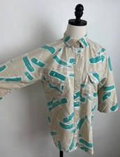 Vintage Safari Shirt Womens Small 80s Abstract Print Button Up Art to Wear Retro picture