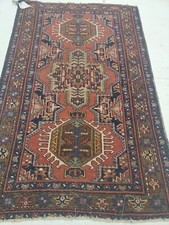 Antique Oriental Hand-Knotted Wool Area Rug Red/Blue/Ivory/Green 3' x 4'8
