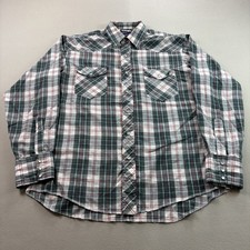 Vintage Wrangler Western Shirt Mens Large Green Plaid Pearl Snap Long Sleeve picture
