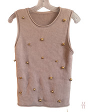 NEW Commense Tan Sleeveless Gold Ball Accented Sweater Top - Misses Small picture