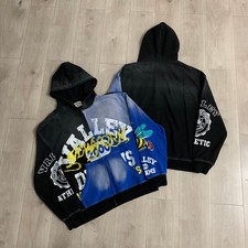 Vale Forever Color Block Zip Up Hoodie Black Blue Washed Cartoon Graphic Jacket picture