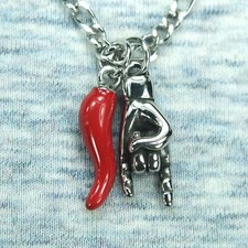 Large Red Cornicello & Mano Cornuto Necklace, Italian Hand Horn Protection Italy picture