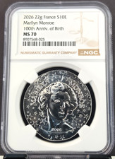 2026 FRANCE SILVER 10 EURO MARILYN MONROE ANNIV NGC MS 70 RARE PERFECT GRADE picture