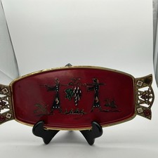 Vintage Jerusalem Israel Hand Painted Enamel Brass Tray Grapes Judaica 15” picture