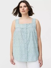 Torrid Plus Size 1X Eyelet Sleeveless Top Square Neck Pullover Pale Blue NWT picture