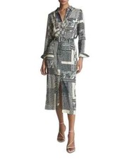 REISS KIRBY SHIRT DRESS BELTED WOMENS SIZE US 14 TAN GREEN NWOT picture