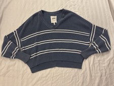 Aerie Women's M cropped Striped V-Neck Knit Long Sleeve Pullover Sweater picture