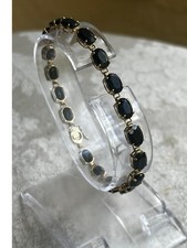 14k 585 Solid Yellow Gold w 18 Dark Blue Sapphires Tennis Bracelet 8.12g - 6.5” picture