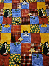HTF Vintage - Daisy Kingdom Fence Post Friends Patchwork - Cat Cotton Fabric BTY picture