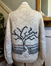 Vintage Longhouse Canada Hand-Knit 100% Wool Cowichan Sweater Tree Motif M Heavy picture