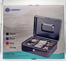 Jssmst Locking Large Steel Cash Box with Money Tray, Lock Box, Black picture