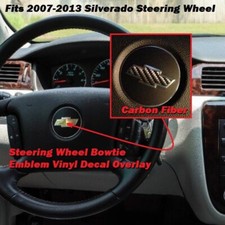 2007-2013 Chevy Silverado Precut Carbon Fiber Steering Wheel Emblem Bowtie Decal picture