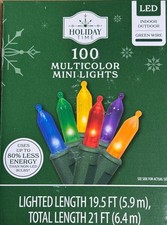 Holiday Time 100-Count Multicolor LED Mini Christmas Lights GREEN Wire NEW picture