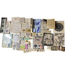 LOT/95 STAMPS Stampers Block Rubber Wood Mounted Scrapbook Vtg/Retired Crafts picture