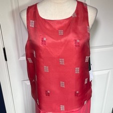Vintage NWT Silk Josephine Chaus Red Sleeveless Embroidered Top Trousers Set 14 picture