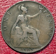 VERY NICE 1907 GREAT BRITAIN ENGLISH LARGE PENNY-JAN651 picture