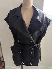 IRO Hamal Oversized Double Breasted Leather Jacket In Black Size 36 picture