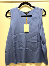 New Quince Blue Washable Silk Blend V-Neck Sleeveless Tank Top Size L picture