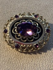 Vintage Coro Pegasus Gold Tone And Amethyst Colored Glass Stones Brooch picture