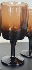 Vintage Smoked Amber Wine Glasses Set of 6 Brown Goblets Mid Century Smoke Glass picture