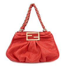 FENDI Mia Leather Chain Shoulder Bag Red Gold 8BR615 Auth Used picture