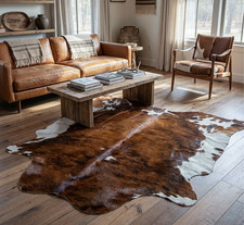 Real Cowhide Rug Brindle Tricolor White Belly - Size 6x7-8’ picture
