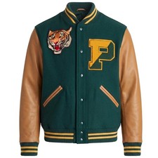 Men's Genuine Leather Varsity Jacket Wool Letterman Bomber Coat Custom Handmade  picture