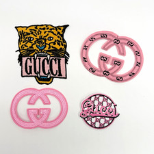 New 4PC Logo Pink Leopard 🐆 Embroidered Iron-On Patches Set Bags/Purses Jackets picture