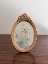Antique Rococo Ornate Rose Gold Brass Frame w/ Convex Glass Wire Easel Back 3x5 picture