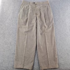 Zanella Pleated Dress Pants Mens 33x28 Tan Houndstooth Wool Made in Italy picture
