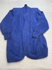 Vintage Venesha Cardigan Sweater Womens Medium Blue Angora Nylon Fuzzy Knit picture