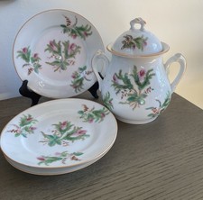 Antique Haviland Limoges Moss Rose Biscuit Jar And 3 Salad Plates picture