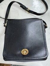Vintage Coach 9076 Companion Flap Black Leather Crossbody Shoulder Bag 1998 picture