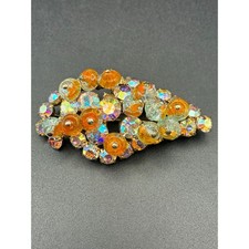 Vintage AB Rhinestone Glass Bead Cluster Gold Tone Unsigned Brooch picture
