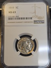 1919 P 5C Buffalo Nickel Philadelphia Business Strike NGC MS63 MS 63 BEAUTIFUL picture