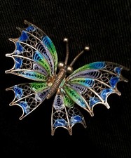 Antique German filigree enamelled butterfly brooch 800 silver picture