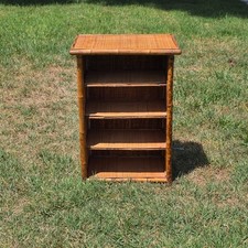 Vintage Tortoise Bamboo Rattan Bookshelf 4 Tier MCM Boho Wicker Cabinet picture