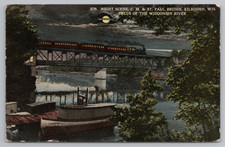 Night Scene Paul Bridge KILBOURN WISCONSIN Dells Postcard picture