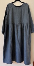 Linenfox Margo Linen Wool Dress Blue Size S-M Oversized Cottagecore Maxi A-line picture